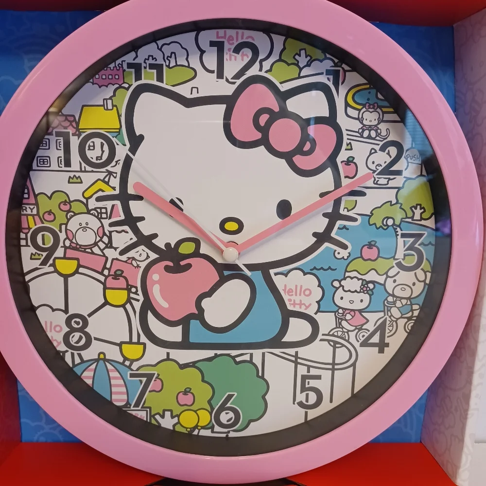 Hello Kitty Wall Clock, Analog, Apple Trees, Pink